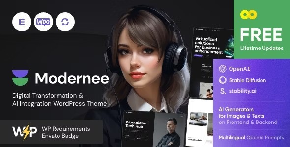 Modernee v1.1.0 – AI Integration & Digital Transformation WordPress Theme Nulled