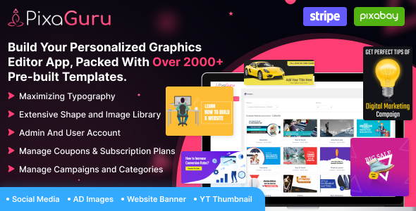 PixaGuru v1.10 - SAAS Platform to Create Graphics, Images, Social Media Posts, Ads, Banners, & Stories