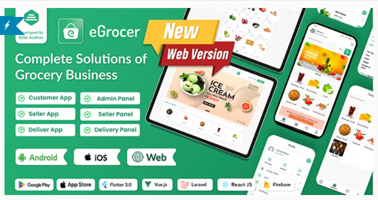eGrocer v2.0.7 – Online Multi Vendor Grocery Store, eCommerce Marketplace Flutter Full App with Admin Panel Nulled