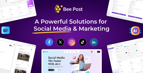 BeePost v1.2 – AI Social Media Management & Content Creation SaaS with Subscription System Nulled