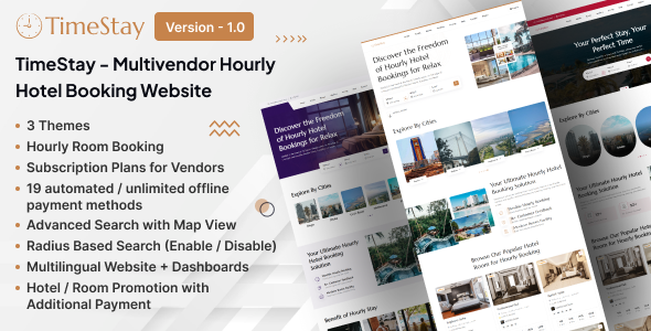 TimeStay v1.0 – Multivendor Hourly Hotel Booking Laravel Website (SAAS) Nulled