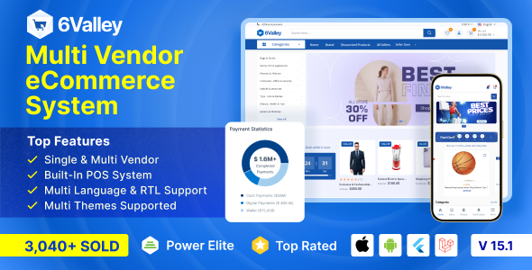 6valley Multi-Vendor E-commerce v15.1 – Complete eCommerce Mobile App, Website, Seller and Admin Panel Nulled