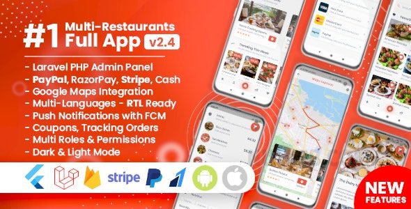 Food Delivery Flutter v3.0.0 + PHP Laravel Admin Panel