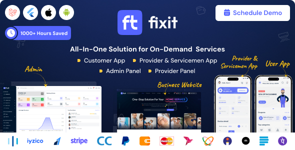 Fixit v1.0.7 – Multi Vendor On Demand, Handyman, Home service Flutter App with Admin Complete Solution