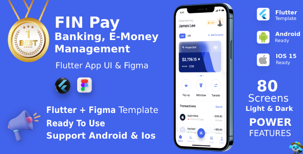 FinPay App v1.9 – ANDROID + IOS + FIGMA | UI Kit | Flutter | Banking, E-Money Management