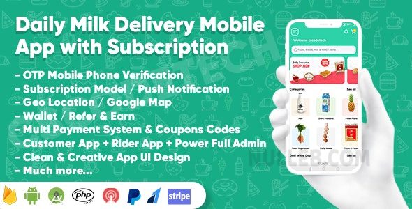 Dairy Products, Grocery, Daily Milk Delivery Mobile App v1.7 - Subscription, Customer & Delivery App