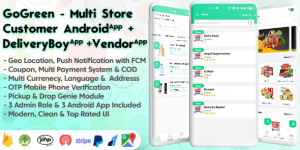 GoGreen v2.6 – Food, Grocery, Pharmacy Multi Store(Vendor) Android App with Interactive Admin Panel