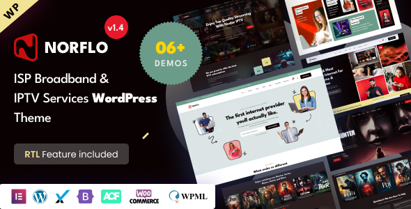Norflo ISP IPTV Services Elementor Word Press Theme