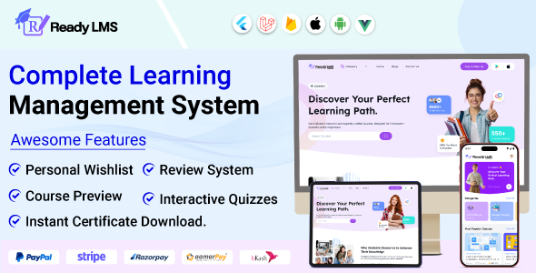 Ready LMS v3.1.0 – Complete Learning Management System Websites, Mobile app with Admin panel
