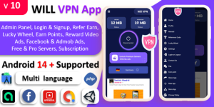 WILL VPN App v11 – VPN App With Admin Panel | Secure VPN & Fast VPN | Refer & Earn | Reward Lucky Wheel