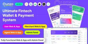 Qunzo v1.9.2 - Fintech Wallet App and Web with User, Agent and Merchant Modules Including Admin Panel