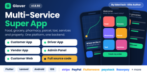 Glover v1.8.50 - Grocery, Food, Pharmacy Courier & Service Provider + Backend + Driver & Vendor app